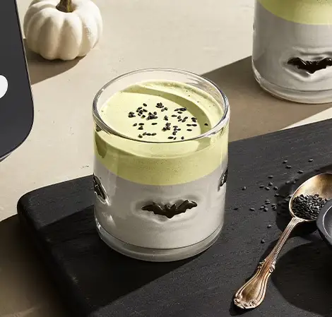Black Sesame Latte with Honey Matcha Foam