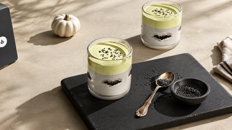Black Sesame Latte with Honey Matcha Foam