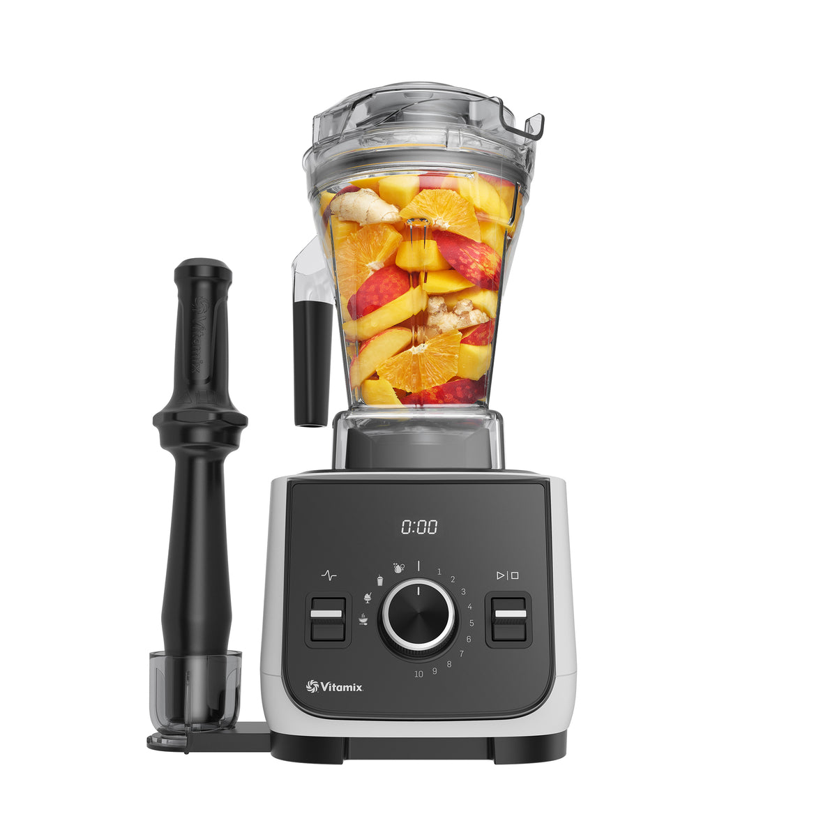 Vitamix X2 blender with fruit in the container on a white background