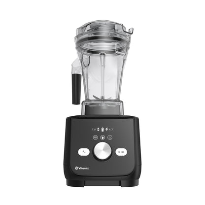 A Vitamix Ascent X5 countertop blender with a black base, silver dial, and clear container, shown on a solid white background.