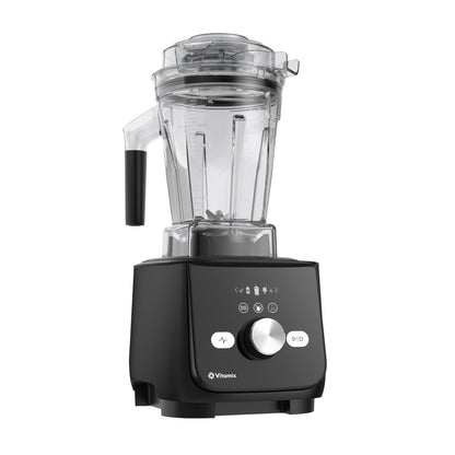 Black Vitamix Ascent X5 blender with clear container on a white background