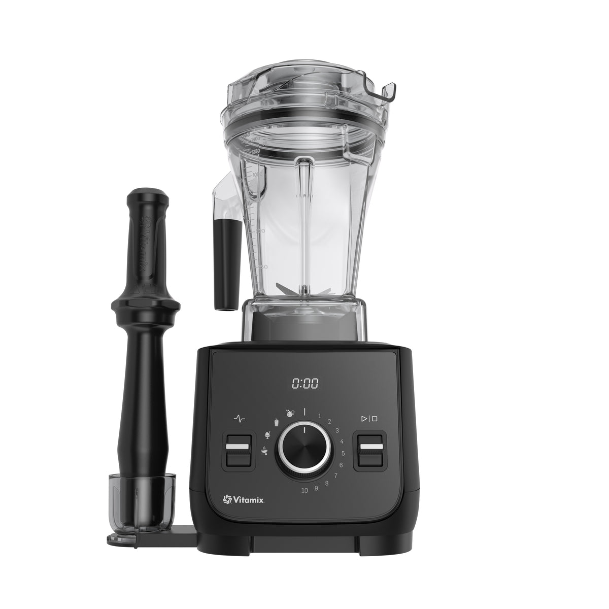 Black Vitamix Ascent X2 blender with clear container on a white background