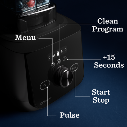 Black X5 Blender with labeled buttons on a dark background